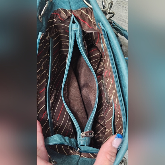 Montana West Teal and Blue Studded Concealwd Carry Shoulder Bag - Picture 6 of 16